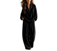 LCDIUDIU Completo da Donna In Velluto Composto da Due Pezzi: Top Maniche Lunghe con Collo A Scialle E Pantaloni Gamba Larga. Set Elegante E Casual, Perfetto per L'Autunno, L'Inverno, I Viaggi E Le F