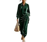 LCDIUDIU Completo da Donna In Velluto Composto da Due Pezzi: Tunica Maniche Lunghe con Colletto E Pantaloni Jogger. Set Elegante E Casual, Perfetto per L'Autunno, L'Inverno, I Viaggi E Le Feste Di T