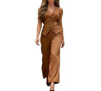 LCDIUDIU Completo da Donna Senza Maniche Composto da Due Pezzi: Blazer con Scollo A V E Fibbia Elastica E Pantaloni Gamba Larga Vita Alta, Set Coordinato Estivo Casual Slim Fit per Ufficio, Lavoro,