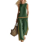 LCDIUDIU Completo Estivo Da Donna In Due Pezzi In Misto Lino, Composto Da Canotta Girocollo Senza Maniche con Blocchi Di Colore, Pantaloni Gamba Larga Vita Alta E Set Casual Ampio per Il Relax, Id