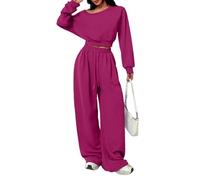 LCDIUDIU Completo Sportivo da Donna A 2 Pezzi: Felpa Corta A Maniche Lunghe con Spalle Scoperte E Pantaloni Jogger A Gamba Larga con Coulisse, Abbigliamento da Casa Coordinato In Pile Invernale, Vio