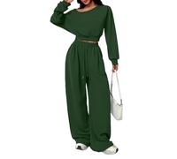 LCDIUDIU Completo Sportivo da Donna A 2 Pezzi: Felpa Corta A Maniche Lunghe con Spalle Scoperte E Pantaloni Jogger A Gamba Larga con Coulisse, Abbigliamento da Casa Coordinato In Pile Invernale, Ver