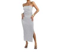 LCDIUDIU Conjunto De Dos Piezas para Mujer, Falda Y Top De Verano, Camisola Gris Top a tubo, Abertura En La Espalda, Falda Plisada De Corte A, Conjuntos De Conjunto Sexys Ajustados para Fies