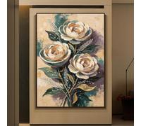 LCDIUDIU Dipinto Ad Olio Floreale con Texture, Senza Cornice, Raffigurante Una Camelia Su Tela. Opera D'Arte Botanica Vintage E Neutra, Ideale per Decorare La Casa, Il Soggiorno O La Camera da Letto