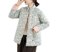 LCDIUDIU Giacca Imbottita Trapuntata da Donna In Cotone con Collo Alla Coreana, Bottoni A Rana Cinesi, Stampa Floreale, Cappotto Trapuntato Ampio, Leggero E Caldo, Ideale per Il Tempo Libero, Autunn