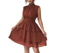 LCDIUDIU Mini Abito A Balze in Chiffon da Donna Senza Maniche con Collo Alto, Vita Arricciata, Orlo A Volant, Abito A Trapezio Fluido, Abito Corto Aderente per Cocktail Party Estivi, Matrimonio, Inv