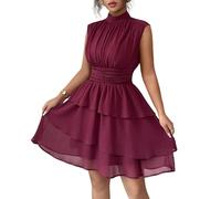 LCDIUDIU Mini Abito A Balze in Chiffon da Donna Senza Maniche con Collo Alto, Vita Arricciata, Orlo A Volant, Abito A Trapezio Fluido, Abito Corto Aderente per Cocktail Party Estivi, Matrimonio, Inv
