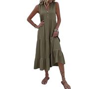 LCDIUDIU Mini Abito Boho Senza Maniche A Balze per Donna con Scollo A V, Abbottonatura, Orlo Balze Fluente, Linea Ad, Tunica Estiva Casual da Spiaggia, Vacanze, Uscite Quotidiane, Abito Lungo Eleg