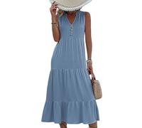 LCDIUDIU Mini Abito Boho Senza Maniche A Balze per Donna con Scollo A V, Abbottonatura, Orlo Balze Fluente, Linea Ad, Tunica Estiva Casual da Spiaggia, Vacanze, Uscite Quotidiane, Abito Lungo Eleg