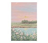 LCDIUDIU Pintura Al Óleo de Paisaje Abstracto Pintado A Mano Sobre Lienzo, Paisaje de Flores de Lago Con Amanecer Rosa, Obra de Arte Moderna Grande Sin Marco Para Sala de Estar, Dormitorio, Oficina