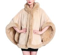 LCDIUDIU Poncho Invernale con Cappuccio da Donna, Beige, Foderato in Pile, Pelliccia Sintetica, Colletto con Bordo Aperto sul Davanti, Cardigan Scialle Oversize, Mantello di Lusso, Sciarpa Calda, Co