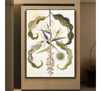 LCDIUDIU Quadro Floreale Materico Dipinto A Mano, Senza Cornice, Raffigurante Una Strelitzia (Uccello Del Paradiso) con Foglie E Bacche. Opera D'Arte Botanica Moderna per La Decorazione Di Pareti Di