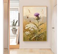 LCDIUDIU Quadro Su Tela con Cardo Viola E Carota Selvatica, Dipinto Ad Olio Senza Cornice, Stile Vintage, con Soggetto Botanico E Floreale, Ideale per Il Soggiorno, Dimensioni 150X220 cm (60X88 poll