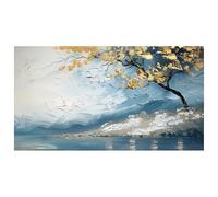 LCDIUDIU Quadro Su Tela Dipinto A Mano, Paesaggio Astratto Dipinto Ad Olio, Mare Blu, Spiaggia, Albero Della Fortuna, Opera D'Arte Moderna Di Grandi Dimensioni Senza Cornice per Camera Da Letto, Uff