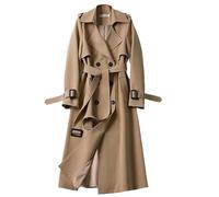 LCDIUDIU Trench Lungo Da Donna, Doppiopetto, Revers, Manica Lunga, Antivento, con Cintura, Tasca, Leggero, Casual, Da Lavoro, Ufficio, Primavera, Autunno