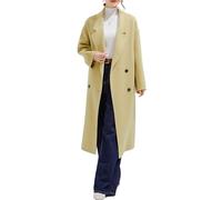 LCDIUDIU Trench Lungo Doppiopetto In Lana Da Donna, Beige Grigio Maniche Lunghe Revers A Lancia Cappotto In Cashmere Autunno Inverno Caldo E Ampio Soprabito Di Media Lunghezza con Tasca Giallo M