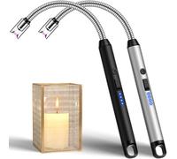 LcFun Accendino ad asta USB ricaricabile, ad arco elettrico con collo più lungo, lucchetto di sicurezza, tipo C, ricaricabile, al plasma, per cucina, camino, fuochi d'artificio (nero+argento)