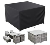 LCGOD Copertura per Mobili da Giardino, Nero Copritavolo Esterno Impermeabile, Rettangolari in tessuto Oxford 600D resistenti al vento e anti-UV Copertura Tavolo Esterno (250 x 250 x 90 cm)