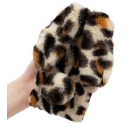 LCHDA Cover per iPhone 12 Mini 5,4 Pollici, Carino Orecchie da Coniglio 3D Morbide Palle di Pelo Pelliccia Sintetica Peluche Soffice Flessibile TPU Paraurti Custodia Protettiva-Leopardo Beige