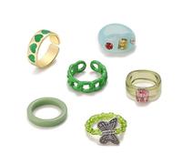 LCHJX Anello di diamanti in resina Acrilico set da 6 pezzi Creative Jelly Color Butterfly Rice Index Ring