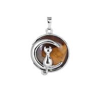 LCHJX Cat Moon Shape Round Stone Pendant Design Originale Design Originale Silver Placted Tema Amicizia Collana