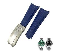 LCHJX Cinturino in pelle con estremità curva da 20 mm, adatto per braccialetti 116610 Submariner Oyster GMT Daytona Slide Lock Buckle in pelle bovina, 20mm-Silver Buckle