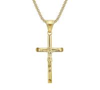 LCHJX Collana a Ciondolo a Croce crocifisso in Oro con Catena a Catena, crofix cricca Ciondolo a Croce in Oro con Catena di Corda da 3 mm 23,62 "per Uomini Donne