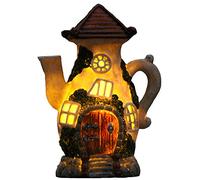 LCHJX Fairy Garden House - Decorazione da Giardino a Forma Solare a Forma di brocca , casa da Esterno illuminata da Giardino Fata Statua Statua Impermeabile in Resina Ornamento per Le Decorazioni da