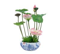 LCHJX Fiori Artificiali Grandi Loto Fiore Artificiale con Fiore di plastica in pentola in Ceramica per Il Salotto della casa Studio Mobile TV Decorazione di Fiori Finti realistica (A)