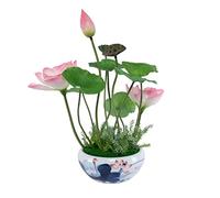 LCHJX Fiori Artificiali Grandi Loto Fiore Artificiale con Fiore di plastica in pentola in Ceramica per Il Salotto della casa Studio Mobile TV Decorazione di Fiori Finti realistica (A)