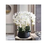 LCHJX Fiori di Seta Orchidea Artificiale in pentola Nera, Grande Composizione falaenopsis per la tavola da Pranzo del Bagno per Ufficio