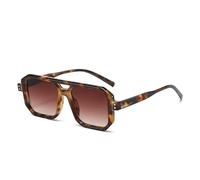 LCHJX Retro Doppio Ponte Quadrato Uomini Occhiali Da Sole Moda Chiaro Gradiente Shades UV400 Donne Occhiali Da Sole, Gradiente di tè leopardo, Taglia unica