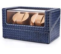 LCHJX Scatola di avvolgitore per Orologi Automatici per 2 Orologi, Motore a Goccia e 5 modalità di Rotazione in Pelle Motore Tranquillo AC AdaptorHoliday Regalo (Blu A)