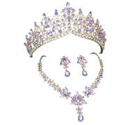 LCHJX Set di gioielli da sposa in cristallo viola Orecchini da collana da donna per le gioielli a corona per matrimoni set di gioielli