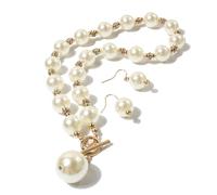 LCHJX Simulato Pearl girocollo collana goccia per crollo orecchini cristallini grandi bavaglini grandi round rotonda con perline broncio multicolore costume gioielli da sposa degli anni '20 set per