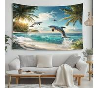 LCHMQ Arazzo Delfini dei fumetti animati Arazzi da PareteSpiaggia surreale Arte Murale Etnico Ideale come Arazzo Parete Telo per Muro e Telo Indiano per Sala Yoga 200x150cm