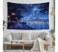 LCHMQ Città notturna lungo il fiume Tapiz Sentiero urbano illuminato dalle stelle de Pared Tapiz de Ropa de Cama Manta de Playa Para Dormitorio Sala de Estar 150x130cm