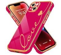 LCHULLE Compatibile con iPhone 14(6.1 Pollici) Cover Amore Cuore Custodia Ragazza Silicone Cover Cuori Protezione Fotocamera Antiurto Custodia Cute Love Case per iPhone 14 Rosso sakura