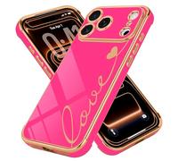 LCHULLE Compatibile con iPhone 17 Pro Cover Amore Cuore Custodia Ragazza Silicone Cover Cuori Protezione Fotocamera Antiurto Custodia Cute Love Case per iPhone 17 Pro Rosso sakura