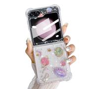 LCHULLE Custodia Glitter Compatibile con Samsung Galaxy Z Flip5 5G Cover Ragazze trasparente Custodia Carino Luna Stella Pianeta Modello Cover Silicone Clear Case per Samsung Z Flip5 5G Trasparente