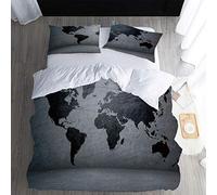 LCJYXNP Set Biancheria Da Letto Singolo 3 Pezzi Per Bambini, 3D Stampa Set Copripiumino In Microfibra Parure Da Letto Singolo Con Copripiumino E 2 Federe, 135X200CM, Mappa Del Mondo Grigio