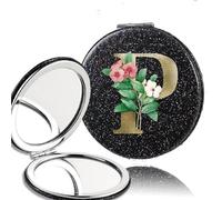 LCKKJHG Mini Specchio Per Trucco 2pcs 2-Side Mirror Folding Magnifying Makeup Pocket Portable Beauty Cosmetic Tool Golden Flower Letter Pattern per Viaggiare(Black-P)