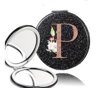 LCKKJHG Mini Specchio Per Trucco 2pcs Portable PU Double Sided Makeup Mirror Pocket Handheld Travel Cosmetic Tool Rose Gold Letter per Viaggiare(Black-P)