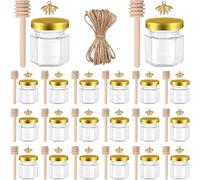 LCKKJHG Vasetti Marmellata Mini bicchiere esagonale da 1,5 once con mestolo in legno, ciondoli a forma di ape e juta, for matrimoni bomboniere