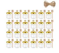 LCKKJHG Vasetti Marmellata Mini bicchiere sigillato da 1,5 oz esagonale con cucchiaio di legno, coperchio, ciondolo a forma ape, for matrimoni e feste(1.5Oz-24Pack)