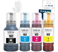 LCL 102 Inchiostro Compatible con epson 102 Flacone di Inchiostro multipack Compatible con epson ET-2700 ET-2750 ET-2751 ET-2756 ET-2850 ET-2851 ET-2856 ET-3700 ET-3750 ET-3850 ET-4750 (KCMY,4Pack)