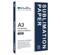 LCL Carta per sublimazione A3, 420x297mm, 110 fogli, 120 g/m², compatibile con stampanti a sublimazione EPSON, SAWGRASS, RICOH e Brother
