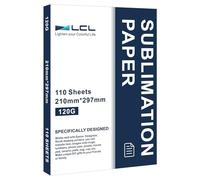 LCL Carta per sublimazione A4, 210x297 mm, 110 fogli, 120 g/m², compatibile con stampanti a sublimazione EPSON, SAWGRASS, RICOH e Brother