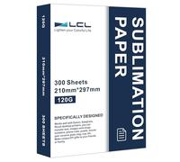 LCL Carta per sublimazione A4, 210x297 mm, 300 fogli, 120 g/m², compatibile con stampanti a sublimazione EPSON, SAWGRASS, RICOH e Brother