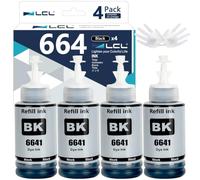 LCL T664 664 Inchiostro Compatibile con Epson 664 Nero Flacone d'nchiostro | Compatible con Epson 664 T6641 ET-2500 ET-2550 ET-2600 ET-2650 ET-3600 ET-4500 ET-4550 ET-14000 ET-16500 L100 L110 (4Pack)